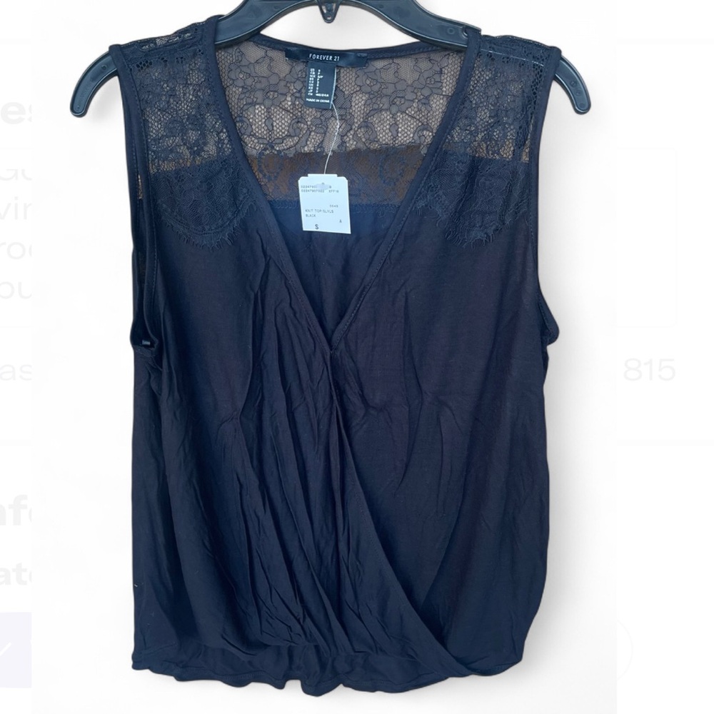 Forever 21 Black Lace Yoke Surplice Blouse